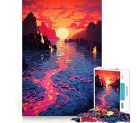 Rompecabezas de 1000 Piezas para Adultos Flujo volcánico, Arte pixelado, Juego de lógica de Ajuste Exacto, Juguete Divertido, Juego de Juego Libre, Regalo de cumpleaños (50x75cm)