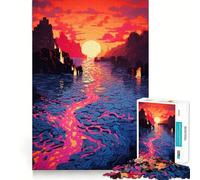 Rompecabezas de 1000 Piezas para Adultos Flujo volcánico, Arte pixelado, Piezas de Corte Limpio, Juego de Habilidad Mental, Momento de relajación, Divertido, Escena navideña (38x52cm)