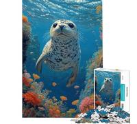 Rompecabezas de 1000 Piezas para Adultos Foca Curiosa explorando un Vibrante Arrecife de Coral - Rompecabezas de Arte de Vida Marina para Adultos Juguete Decorativo para Pared Mejora la Memoria