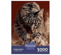 Rompecabezas De 1000 Piezas para Adultos Focused Tabby Cat Leaping Forward Rompecabezas para Adultos Juguetes DIY Regalos para Mujeres Regalos para Amigos Y Familiares 52x38cm/1000pcs