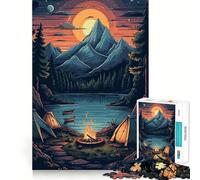 Rompecabezas de 1000 Piezas para Adultos Fogata bajo la Puesta de Sol en la montaña,Piezas de Corte preciso,Divertido Juego de ingenio,Ideal para el Tiempo Libre y para Celebrar un cumpleaños 38x26cm