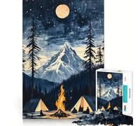 Rompecabezas de 1000 Piezas para Adultos Fogata bajo Las Estrellas,diseño de Corte preciso,Juego de concentración,Regalo,Juego de Ocio,Escena navideña (50x75cm)