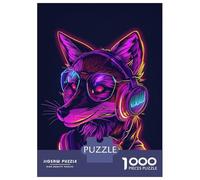 Rompecabezas De 1000 Piezas para Adultos Fox Headphones Neon Rompecabezas para Adultos Juego Familiar Corte De Precisión Cumpleaños Y Navidad 52x38cm/1000pcs