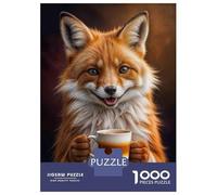 Rompecabezas De 1000 Piezas para Adultos Fox Holding Coffee Cup Rompecabezas para Adultos Juegos Divertidos Pero Divertidos Y Humorísticos Cumpleaños 38x26cm/1000pcs