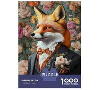 Rompecabezas De 1000 Piezas para Adultos Fox in A Suit with Flowers Rompecabezas para Adultos Juguetes Antiestrés Carrera De Velocidad Manual Interacción Entre Padres E Hijos 70x50cm/1000pcs