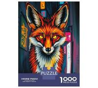 Rompecabezas De 1000 Piezas para Adultos Fox in Neon Japanese Cityscape Rompecabezas para Adultos Juegos Divertidos Una Obra De Arte Oferta como Regalos para Toda La Familia 52x38cm/1000pcs