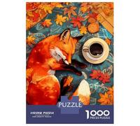 Rompecabezas De 1000 Piezas para Adultos Fox Napping in Autumn Rompecabezas para Adultos Juegos De Relajación Regalo De Cumpleaños Interacción Entre Padres E Hijos 38x26cm/1000pcs