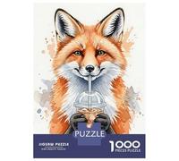 Rompecabezas De 1000 Piezas para Adultos Fox Watercolor Drinking Iced Coffee Rompecabezas para Adultos Juguetes Antiestrés Decoración Perfecta Cumpleaños Y Navidad 38x26cm/1000pcs
