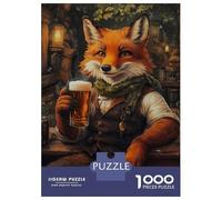 Rompecabezas De 1000 Piezas para Adultos Fox with Beer in Tavern Rompecabezas para Adultos Juego De Ingenio Pero Divertido Y Humorístico Regalos De Cumpleaños Y Únicos 38x26cm/1000pcs