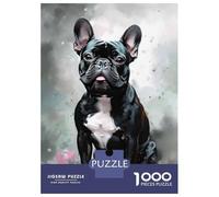 Rompecabezas De 1000 Piezas para Adultos French Bulldog Dog Flowers Rompecabezas para Adultos Juegos De Relajación para La Diversión Familiar Interacción Entre Padres E Hijos 38x26cm/1000pcs