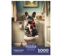 Rompecabezas De 1000 Piezas para Adultos French Bulldog on Toilet Rompecabezas para Adolescentes Juego De Ingenio Análisis Y Lógica Difícil Y Desafiante 52x38cm/1000pcs