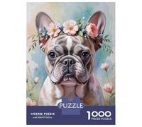 Rompecabezas De 1000 Piezas para Adultos French Bulldog with Flower Crown Watercolor Rompecabezas Antiestrés Juguetes Difíciles Cumpleaños Y Navidad 52x38cm/1000pcs