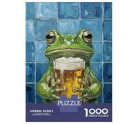 Rompecabezas De 1000 Piezas para Adultos Frog Holding Beer Glass Painting Rompecabezas para Adultos Juego Familiar Decoración De Pared Gran Regalo para Jugar 52x38cm/1000pcs
