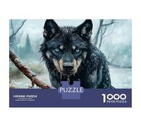 Rompecabezas De 1000 Piezas Para Adultos Frostbitten Shadows The Winter Wolf - Black Wolf with Blue Eyes Rompecabezas Para Adultos Juegos De Relajación Análisis Y Lógica Reducción Del Estrés Regalos 3