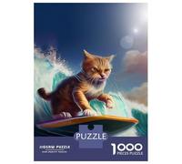 Rompecabezas De 1000 Piezas para Adultos Funny Cat Surfing Rompecabezas Juguetes Antiestrés Decoración del Hogar Difícil Y Desafiante 38x26cm/1000pcs