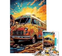 Rompecabezas de 1000 Piezas para Adultos Furgoneta psicodélica al Atardecer Rompecabezas para Adultos Juego práctico análisis lógico y desafiante (tamaño 38x26cm)