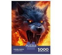 Rompecabezas De 1000 Piezas para Adultos Furious Scary Wolf Fire Rompecabezas para Adultos: Análisis Práctico del Juego Y Lógica, Toda La Familia 38x26cm/1000pcs