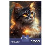 Rompecabezas De 1000 Piezas para Adultos Galactic Feline Glow Rompecabezas para Adultos Juego De Ingenio Patrón De Ensamblaje Oferta como Regalo para Toda La Familia 70x50cm/1000pcs