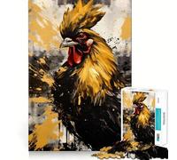 Rompecabezas de 1000 Piezas para Adultos,Gallo Negro y Dorado,Arte de Corte preciso,Juguete Creativo,Juego para el Tiempo Libre, Relajante (38x52cm)