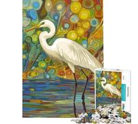 Rompecabezas de 1000 Piezas para Adultos Garza Blanca Entre Flores Rompecabezas para Adultos Juego de ingenio Montaje de Patrones Juego desafiante Regalo (tamaño 50x75cm)