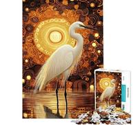 Rompecabezas de 1000 Piezas para Adultos Garza Elegante en Oro Rompecabezas artísticos para Adolescentes Que mejoran la Memoria Desafío Educativo Juego de desafío único 50x75cm