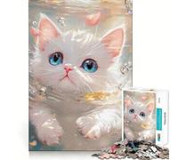 Rompecabezas de 1000 Piezas para Adultos Gatito Blanco en el Agua Juguete Que desafía la Mente Corte preciso y alineación Actividad Divertida para Toda la Familia (38x52cm)