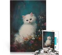 Rompecabezas de 1000 Piezas para Adultos Gatito Blanco Entre Flores Juego Educativo Familiar Interacción Entre Padres e Hijos 75x50cm