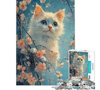 Rompecabezas de 1000 Piezas para Adultos Gatito Blanco Entre Flores Rompecabezas Divertido para Adultos Ideal para aliviar el estrés e interactuar con niños (Tamaño 38x52cm)