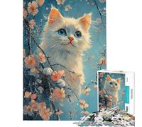 Rompecabezas de 1000 Piezas para Adultos Gatito Blanco Entre Flores Rompecabezas para Adolescentes Juegos Divertidos Diseño único Regalos de cumpleaños y Navidad (tamaño 50x75cm)