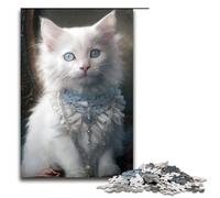 Rompecabezas de 1000 Piezas para Adultos Gatito Blanco Esponjoso Divertido Rompecabezas Familiar con póster a Juego y Hoja de Trivia de 75 x 50 cm