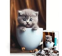 Rompecabezas de 1000 Piezas para Adultos: Gatito British Shorthair, Juego Relajante, desafiante para completar, Ideal para añadir a la Lista de Deseos de Papá Noel, 38x26cm