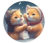 Rompecabezas de 1000 Piezas para Adultos Gatito en la Nieve, Rompecabezas Redondo de 1000 Piezas, navideño y decoración del hogar, 67,5 x 67,5 cm