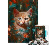 Rompecabezas de 1000 Piezas para Adultos Gatito Naranja Entre Flores Rompecabezas para Adolescentes Juguetes antiestrés Divertidos y con Humor Actividades entretenidas para Hacer en casa (50x75cm)