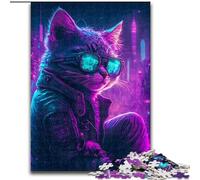 Rompecabezas de 1000 Piezas para Adultos, Gatito Punk de Madera, Mayores de 14 años, 50x75cm, Juego de ingenio para Adolescentes, Fiestas