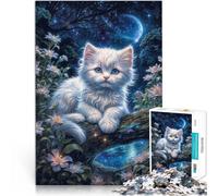 Rompecabezas de 1000 Piezas para Adultos Gatito soñando en la Noche Hecho de cartón para Mayores de 14 años Juguetes educativos de Aprendizaje Juegos Familiares Juegos Juguetes Regalo tamaño：26x38cm
