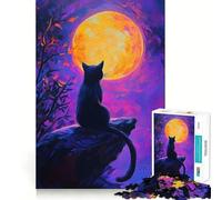Rompecabezas de 1000 Piezas para Adultos Gato a la luz de la Luna Decoración práctica y Divertida Juguete para ejercitar la Mente Regalo navideño Ideal para Pasar un Buen rato (38x26cm)