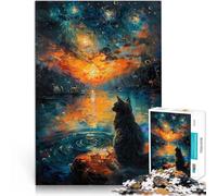 Rompecabezas de 1000 Piezas para Adultos Gato al Atardecer en la Noche Estrellada Hecho de Madera para y a Partir de 14 años Juegos relajantes Mejorar el Amor Entre Parejas tamaño：50x75cm