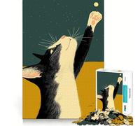 Rompecabezas de 1000 Piezas para Adultos Gato alcanzando una Estrella Diseño de Corte preciso Juego Divertido para el Tiempo Libre Decoración navideña (38x26cm)