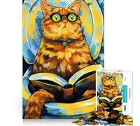Rompecabezas de 1000 Piezas para Adultos Gato Amante de los Libros Decoración práctica y Divertida Juguete para ejercitar la Mente Regalo navideño Ideal para Pasar un Buen rato (38x52cm)