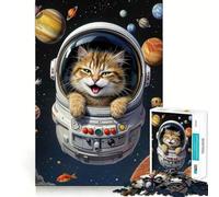 Rompecabezas de 1000 Piezas para Adultos Gato Astronauta en el Espacio,Corte Premium,Juego,Actividad Mental Inteligente,Paz,diversión,cumpleaños,Arte,Juego (38x52cm)