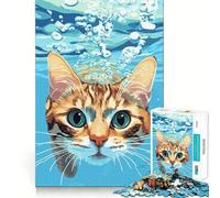 Rompecabezas de 1000 Piezas para Adultos Gato bajo el Agua,Arte Digital,decoración,Ejercicio Cerebral,Juguete,Momento Acogedor,diversión de cumpleaños (38x26cm)