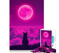 Rompecabezas de 1000 Piezas para Adultos Gato bajo la Luna Rosa,Juego de Corte sin Costuras,Juguete para Resolver Problemas,Juego Casual,Escena navideña (38x52cm)