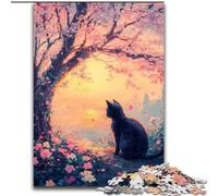 Rompecabezas de 1000 Piezas para Adultos Gato bajo los cerezos en Flor, Rompecabezas de 1000 Piezas, Actividad Familiar, Regalo de decoración del hogar, Juego Familiar de 26x38cm