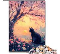 Rompecabezas de 1000 Piezas para Adultos, Gato bajo los cerezos, Ideal para Adolescentes, Ideal para Decorar el hogar o Regalar, 50x75cm