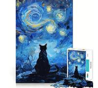 Rompecabezas de 1000 Piezas para Adultos Gato bajo una Noche Estrellada,decoración Limpia y Saludable,Juguete para ejercitar el Cerebro,Juego Acogedor,diversión de cumpleaños (38x52cm)