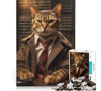 Rompecabezas de 1000 Piezas para Adultos: Gato bengalí Detective, Juegos Familiares, para Pasar el Tiempo en casa, cumpleaños y Navidad 38x26cm