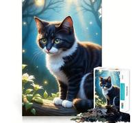 Rompecabezas de 1000 piezas para adultos Gato blanco y negro en el bosque Piezas de fácil montaje Divertido y práctico Regalo ideal para disfrutar de un momento de paz Decoración de cumpleaños 50x75cm