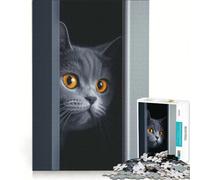 Rompecabezas de 1000 Piezas para Adultos: Gato británico de Pelo Corto Curioso asomándose, Juego Imposible, desafiante de completar, 38x26cm