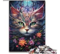 Rompecabezas de 1000 Piezas para Adultos,Gato Colorido con Ojos Grandes,Hecho de Madera,Perfecto para Regalos de cumpleaños,Navidad y Halloween,decoración artística DIY,Regalo de cumpleaños