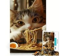 Rompecabezas de 1000 Piezas para Adultos Gato Comiendo Ramen,Juego Divertido para la Mente,Regalo Ideal para Navidad (38x26cm)